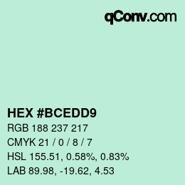 カラーコード: HEX #BCEDD9 | qconv.com