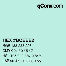 Color code: HEX #BCEEE2 | qconv.com