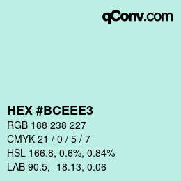 Farbcode: HEX #BCEEE3 | qconv.com