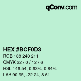 Color code: HEX #BCF0D3 | qconv.com