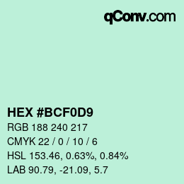 Color code: HEX #BCF0D9 | qconv.com
