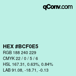 Color code: HEX #BCF0E5 | qconv.com
