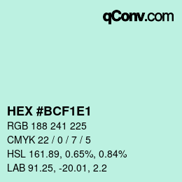 Color code: HEX #BCF1E1 | qconv.com