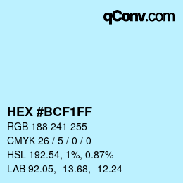 カラーコード: HEX #BCF1FF | qconv.com