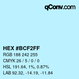 Color code: HEX #BCF2FF | qconv.com