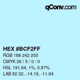 Color code: HEX #BCF2FF | qconv.com