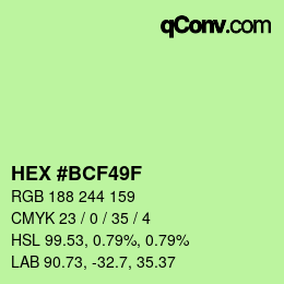 颜色代码: HEX #BCF49F | qconv.com
