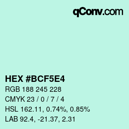 Color code: HEX #BCF5E4 | qconv.com