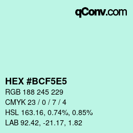 Farbcode: HEX #BCF5E5 | qconv.com