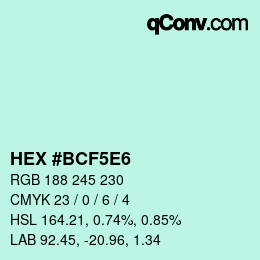 Color code: HEX #BCF5E6 | qconv.com