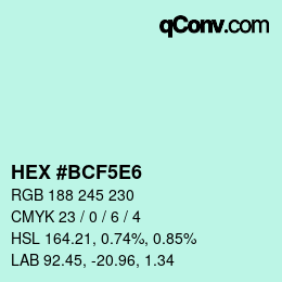 Color code: HEX #BCF5E6 | qconv.com