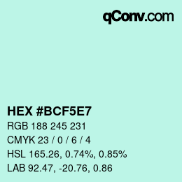 Color code: HEX #BCF5E7 | qconv.com