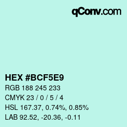 Color code: HEX #BCF5E9 | qconv.com