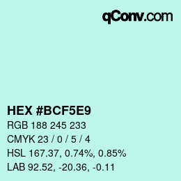 Color code: HEX #BCF5E9 | qconv.com