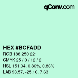 カラーコード: HEX #BCFADD | qconv.com