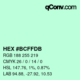 Color code: HEX #BCFFDB | qconv.com