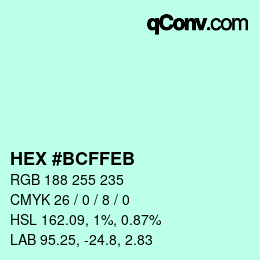 Color code: HEX #BCFFEB | qconv.com