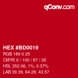 颜色代码: HEX #BD0019 | qconv.com