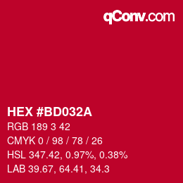 Color code: HEX #BD032A | qconv.com