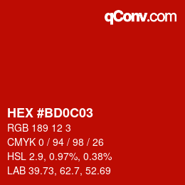 Color code: HEX #BD0C03 | qconv.com