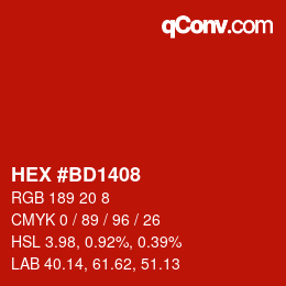 Color code: HEX #BD1408 | qconv.com