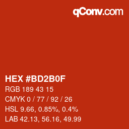 颜色代码: HEX #BD2B0F | qconv.com