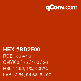 Code couleur: HEX #BD2F00 | qconv.com