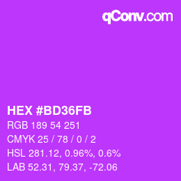 カラーコード: HEX #BD36FB | qconv.com