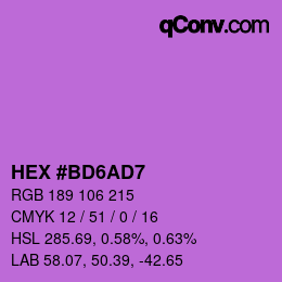 カラーコード: HEX #BD6AD7 | qconv.com