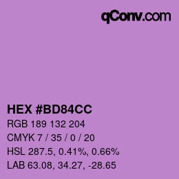カラーコード: HEX #BD84CC | qconv.com