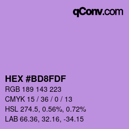 カラーコード: HEX #BD8FDF | qconv.com