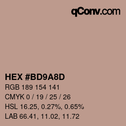 Color code: HEX #BD9A8D | qconv.com