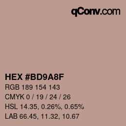 カラーコード: HEX #BD9A8F | qconv.com