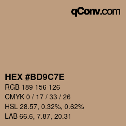 Farbcode: HEX #BD9C7E | qconv.com