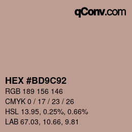 カラーコード: HEX #BD9C92 | qconv.com