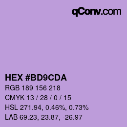 カラーコード: HEX #BD9CDA | qconv.com