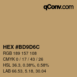 カラーコード: HEX #BD9D6C | qconv.com