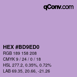 カラーコード: HEX #BD9ED0 | qconv.com