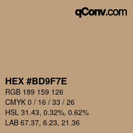 Color code: HEX #BD9F7E | qconv.com