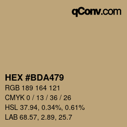 Color code: HEX #BDA479 | qconv.com