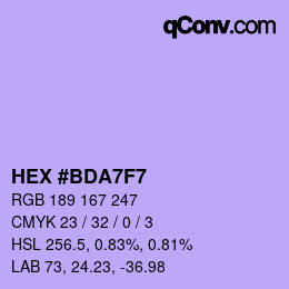 Code couleur: HEX #BDA7F7 | qconv.com