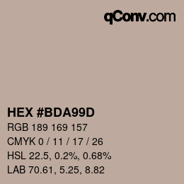 Color code: HEX #BDA99D | qconv.com