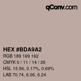 カラーコード: HEX #BDA9A2 | qconv.com