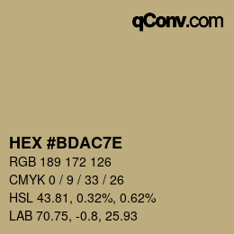 Color code: HEX #BDAC7E | qconv.com
