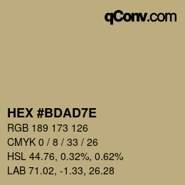 Color code: HEX #BDAD7E | qconv.com