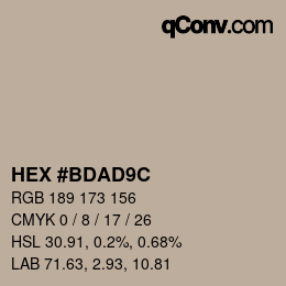 Color code: HEX #BDAD9C | qconv.com