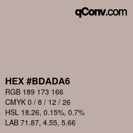 颜色代码: HEX #BDADA6 | qconv.com