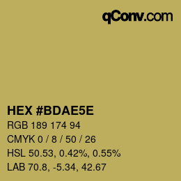 Color code: HEX #BDAE5E | qconv.com