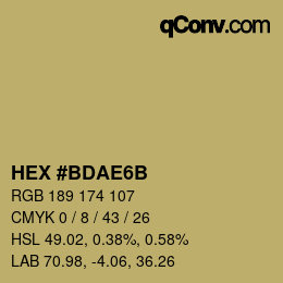 Color code: HEX #BDAE6B | qconv.com