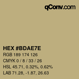 Color code: HEX #BDAE7E | qconv.com